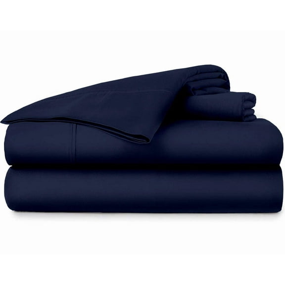 Pure Organic Cotton Sheets - Short Queen Size, Navy Blue Color, Bedsheet 1000-Thread-Count, 12 inch Deep Pockets