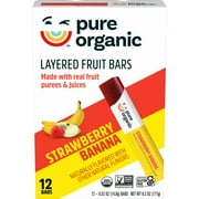 Pure Organic Gluten-Free Strawberry Banana Layered Fruit Bars, Gluten Free and Vegan Fruit Snacks, 12 Count