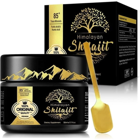 Pure Organic Himalayan Shilajit Resin, 85+ Trace Minerals Complex for Focus & Energy, Immune Support, Overall Health - 1.7oz (2-3 Month Supply)