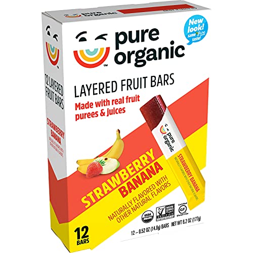 Pure Organic Layered Fruit Bars, Strawberry Banana, Gluten Free, Vegan Fruit Snacks (2 Boxes, 24
