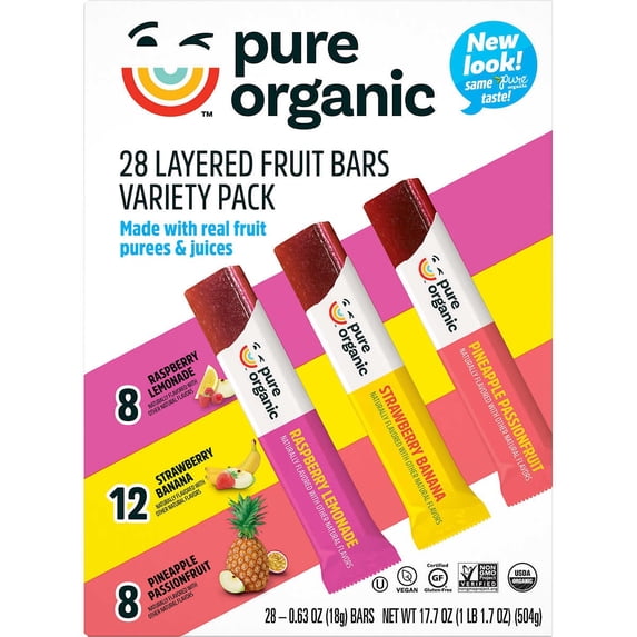 Pure Organic Layered Fruit Bars Variety Pack, 0.63 Ounce (Pack of 28)