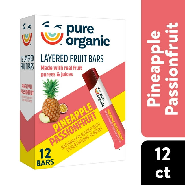 Pure Organic Pineapple Passionfruit Layered Fruit Bars, GlutenFree, 12