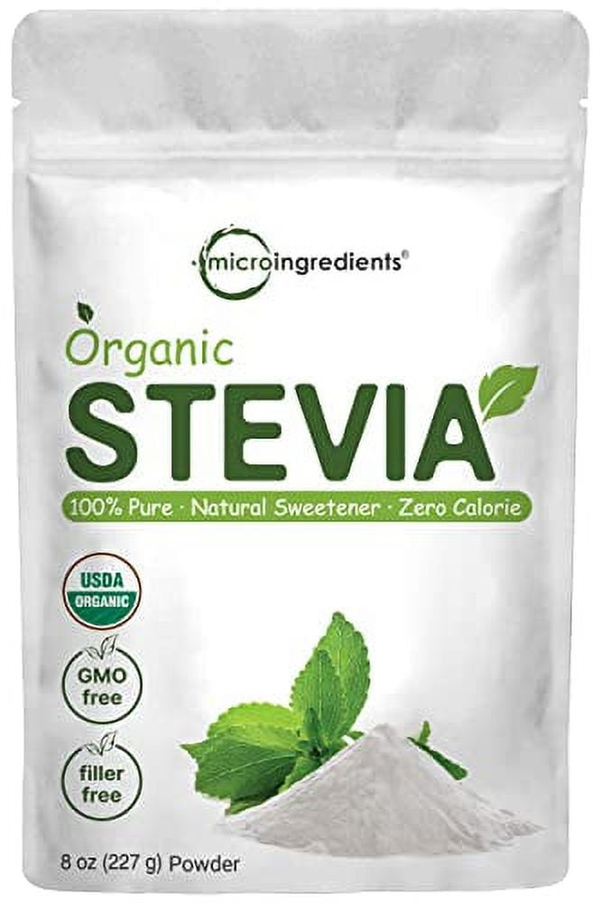 Pure Organic Stevia Powder, 8 Ounces, 1418 Serving, High Grade Stevia Green  Leaf Extract Reb-A, Reduced Bitter Aftertaste, 0 Calorie, Natural
