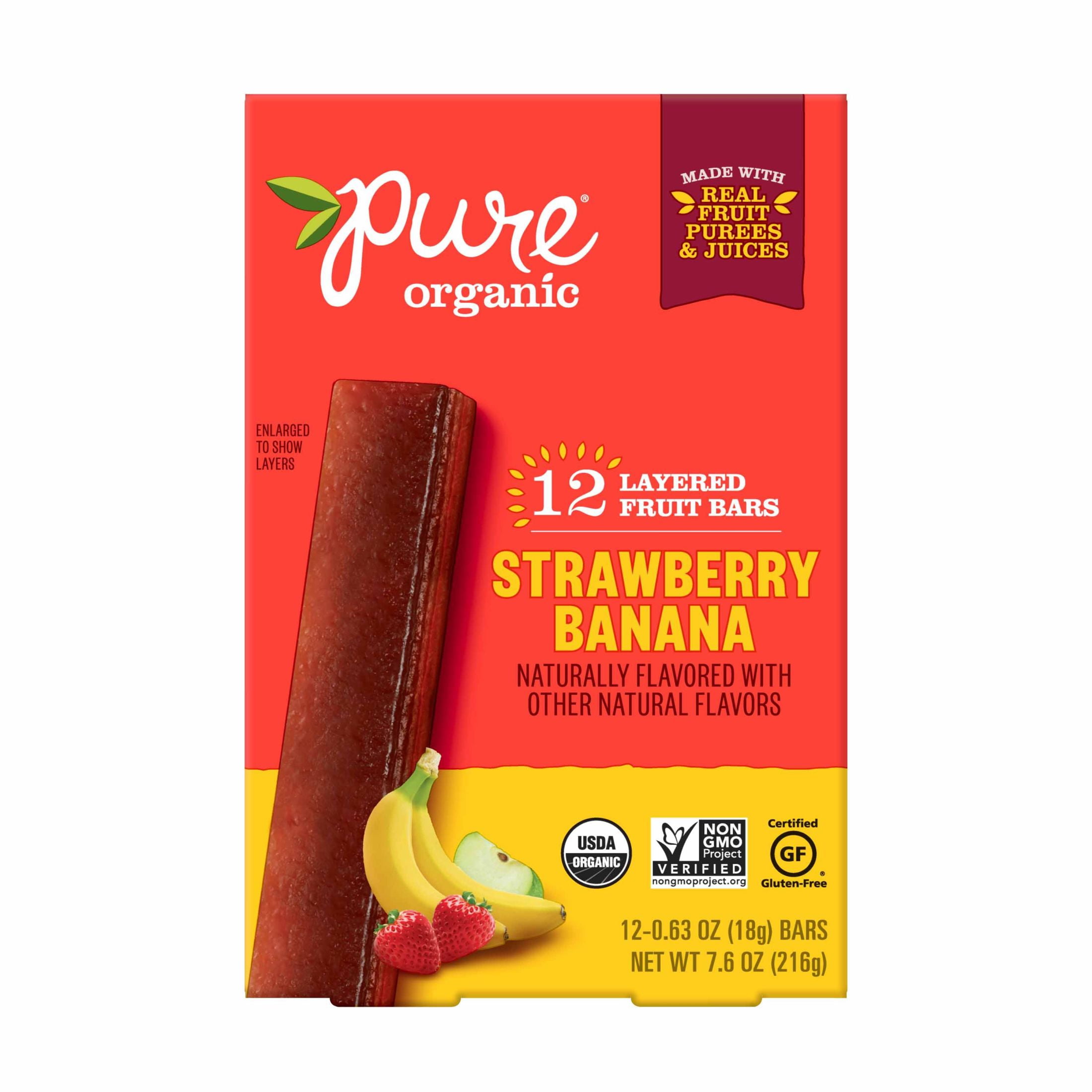 Pure Organic Strawberry Banana Layered Fruit Bars, Gluten Free, 7.6 oz, 12 Count