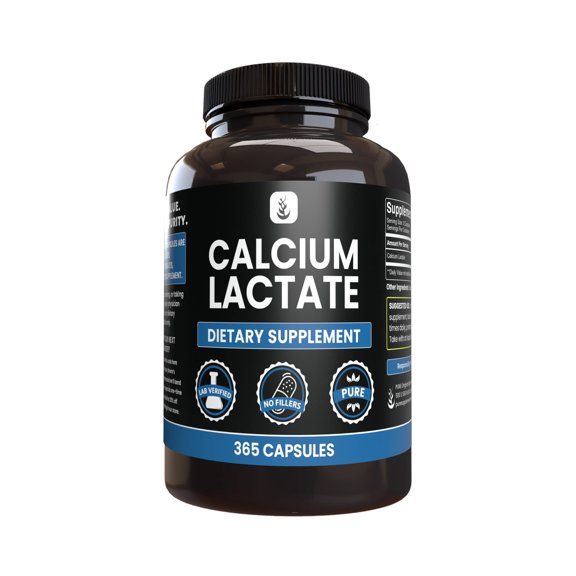 Pure Original Ingredients Calcium Lactate 365 Capsules No Magnesium Or Rice Fillers, Always Pure, Lab Verified