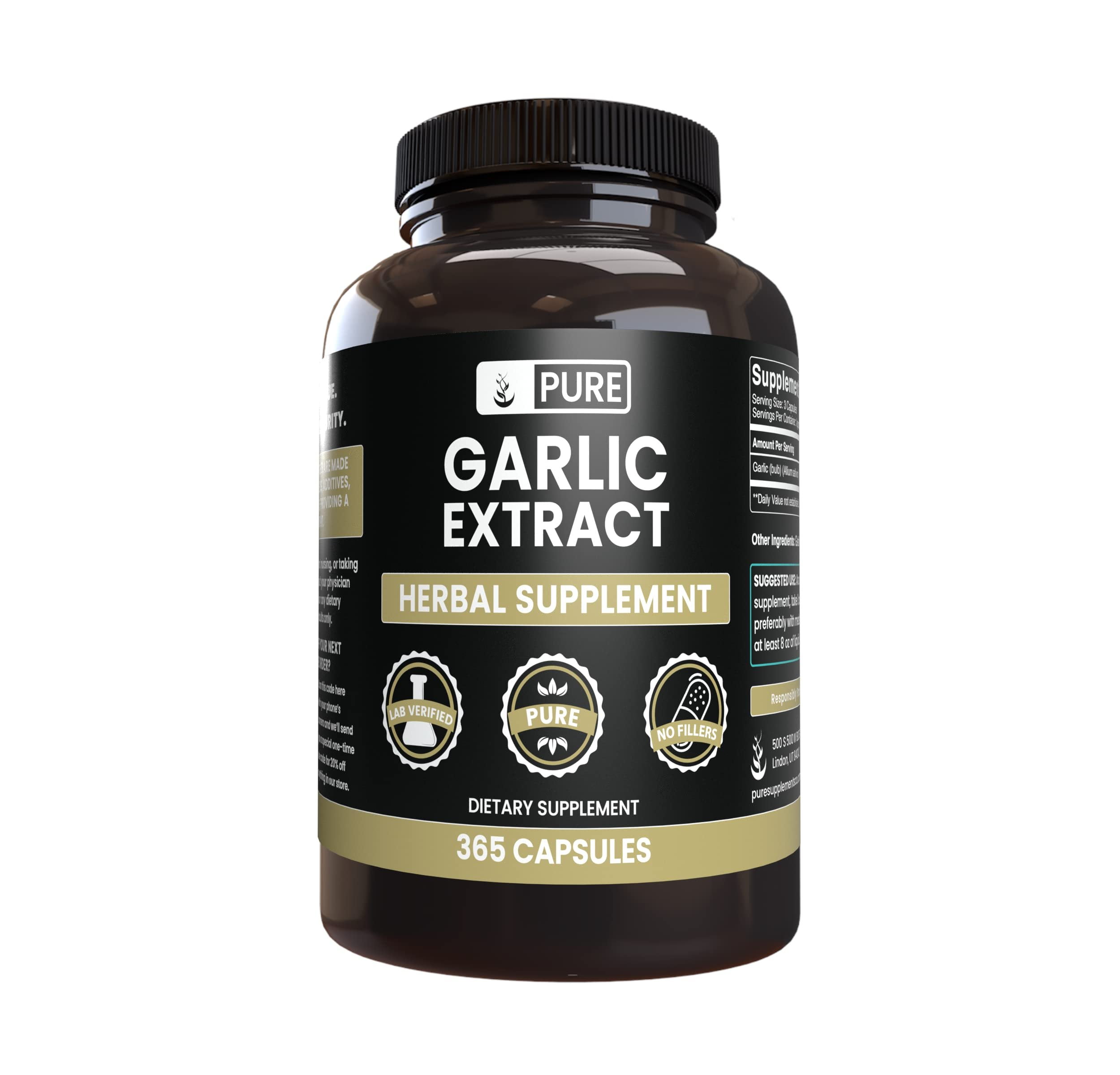 Pure Original Ingredients Garlic Extract 365 Capsules No Magnesium Or Rice Fillers, Always Pure, Lab Verified