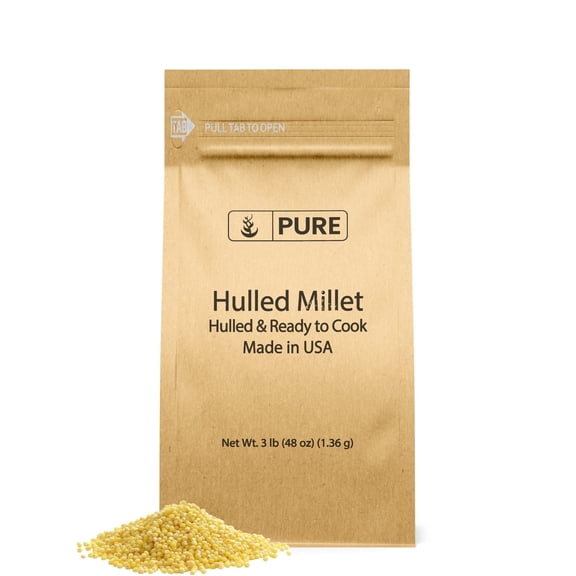 Pure Original Ingredients Hulled Millet 3 lb Whole Grain, Hulled & Ready To Cook, Healthy Substitute For Rice