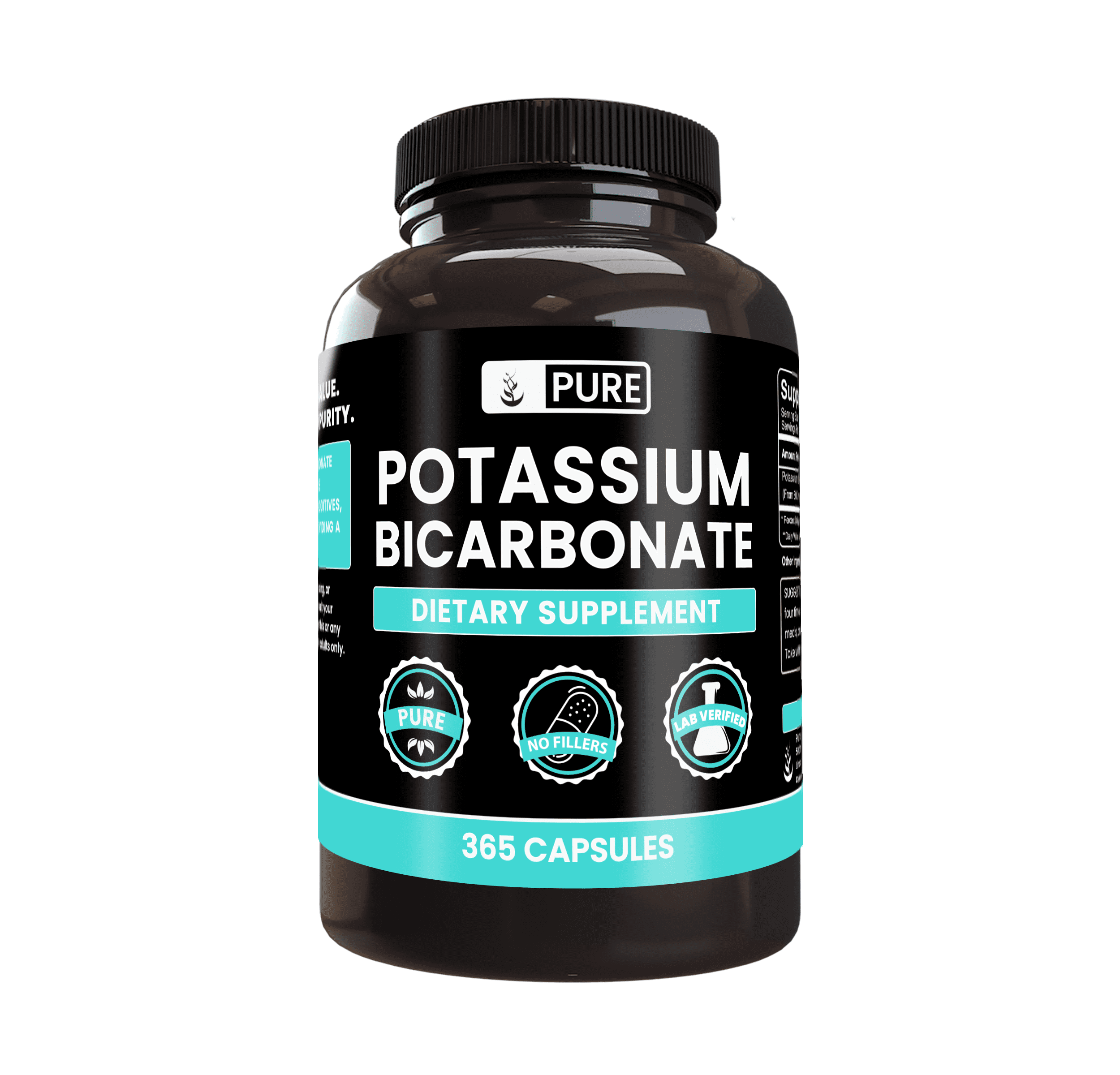 Pure Original Ingredients Potassium Bicarbonate 365 Capsules No Magnesium Or Rice Fillers, Always Pure, Lab Verified