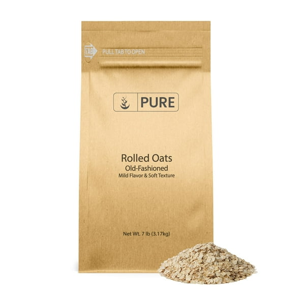 Pure Original Ingredients Rolled Oats 7 lb Old Fashioned, Mild Flavor, Soft Texture, Resealable Eco-Friendly Packaging