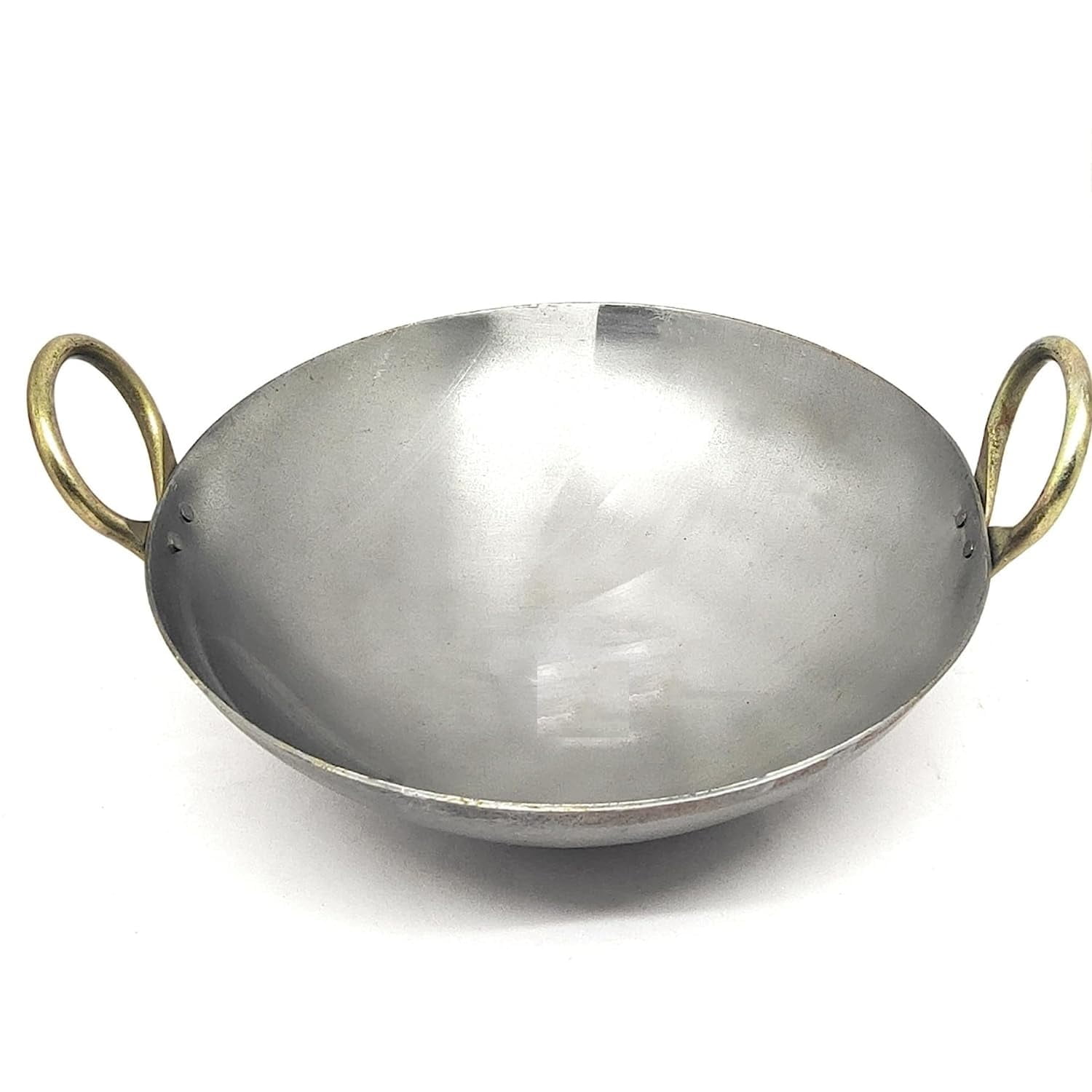 Pure Original Loha Kadhai/Iron Traditional Deep Bottom Wok for Cooking Heavy Base Handmade Lokhand/Loha Kadhai/Lokhandi Kitchen with Golden Handle (Large - 2 LTR)