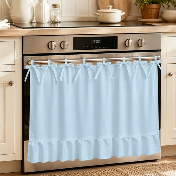Pure Pale Blue Oven Skirt for Farmhouse Kitchen Décor, Modern Solid Color Minimalist Art Oven Curtain Tie Top Decorative Stove Skirt, Cabinet Dish Washer Curtains with 8 Ribbon Ties 27"x20"