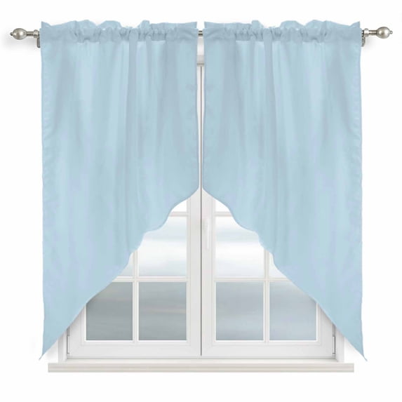 Pure Pale Blue Swag Valances for Windows, Kitchen Window Curtains Over Sink, Modern Solid Color Minimalist Art Window Treatment Curtains for Living Room/Bedroom Curtains 2 Panel Sets 36"x45"