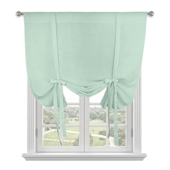 Pure Pale Green Tie Up Curtains for Windows, Adjustable Balloon Window Shades, Modern Solid Color Minimalist Art Kitchen Window Treatments Farmhouse Short Curtains with Rod Pocket 42"x45"