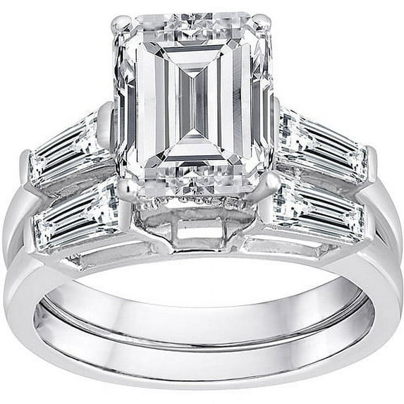 Pure Perfection Certified Bridal Ring with Emerald-Cut Stone Made with Swarovski Zirconia