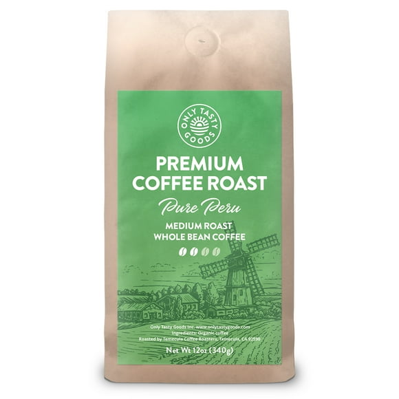 Pure Peru Medium Roast Whole Bean Coffee, Organic, Low Acid, Fair Trade, GMO-Free, 12 oz.