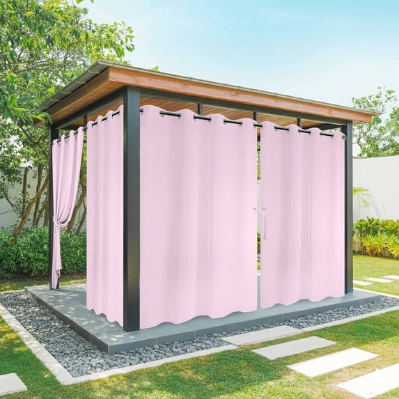 Pure Pink Outdoor Curtains for Patio Waterproof, Windproof Privacy Curtains with Weighted Bottom, Simple Solid Color Outside Drapes for Picnic Garage Backyard Cabana 54"x108" 2 Panel
