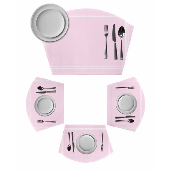Pure Pink Round Table Placemats Set of 2 Wedge Placemats, Simple Solid Color Place Mats for Dining Table Set Washable Mats Kitchen Decor for Indoor Outdoor Wipe Clean