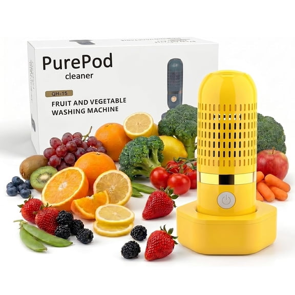 Pure Pod Vegetable Cleaner - Wireless Rechargeable Fruit and Produce Washing Machine Device with OH-ion Purification Technology, IPX7 Waterproof Food Washer for Veggies, Rice & Grains