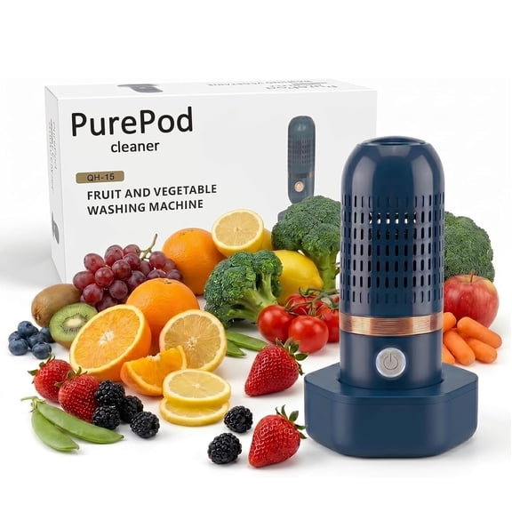 Pure Pod Vegetable Cleaner - Wireless Rechargeable Fruit and Produce Washing Machine Device with OH-ion Purification Technology, IPX7 Waterproof Food Washer for Veggies, Rice & Grains