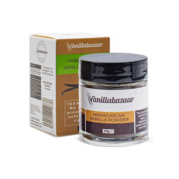 Pure Premium Madagascan Vanilla Bean Powder (20g) | Pure Powder for Baking & Puddings | Natural Ground Beans | Professional-Grade Vanilla | Vanillabazaar