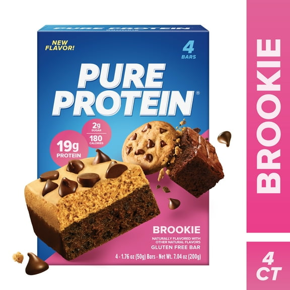 Pure Protein Bar, Brookie Bar, 19g Protein, Gluten Free, 1.76 oz, 4 Ct