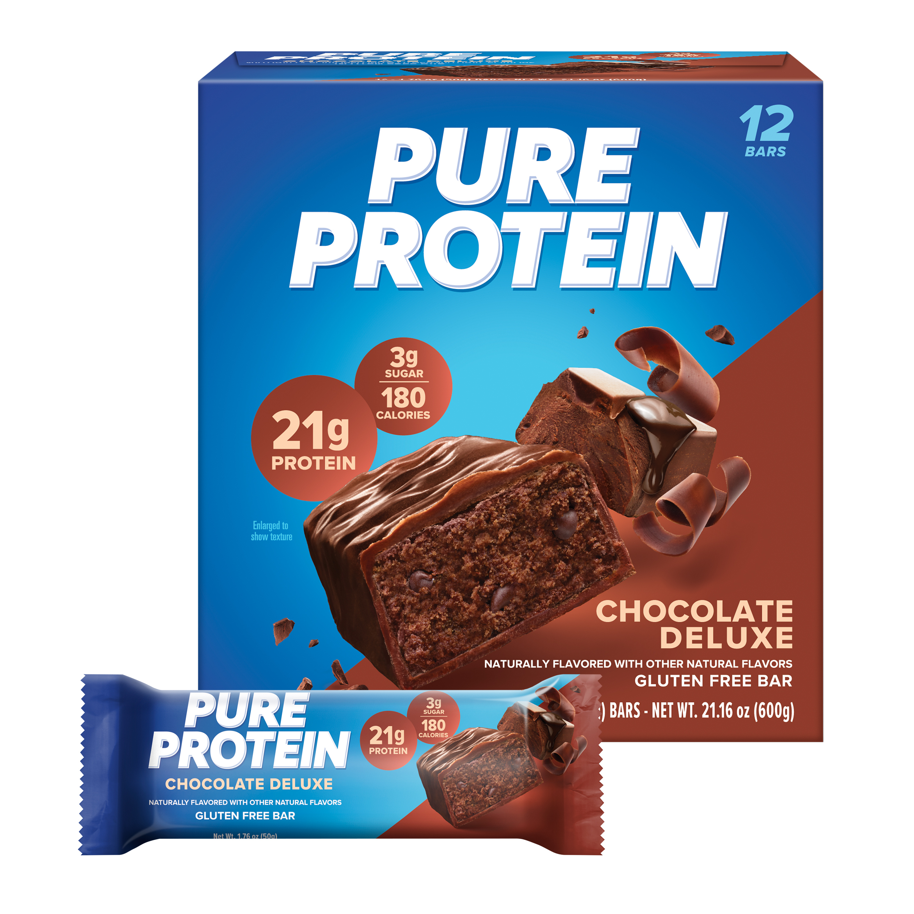 Pure Protein Bar, Chocolate Deluxe, 21g Protein, Gluten Free, 1.76 oz, 12 Ct - image 1 of 3