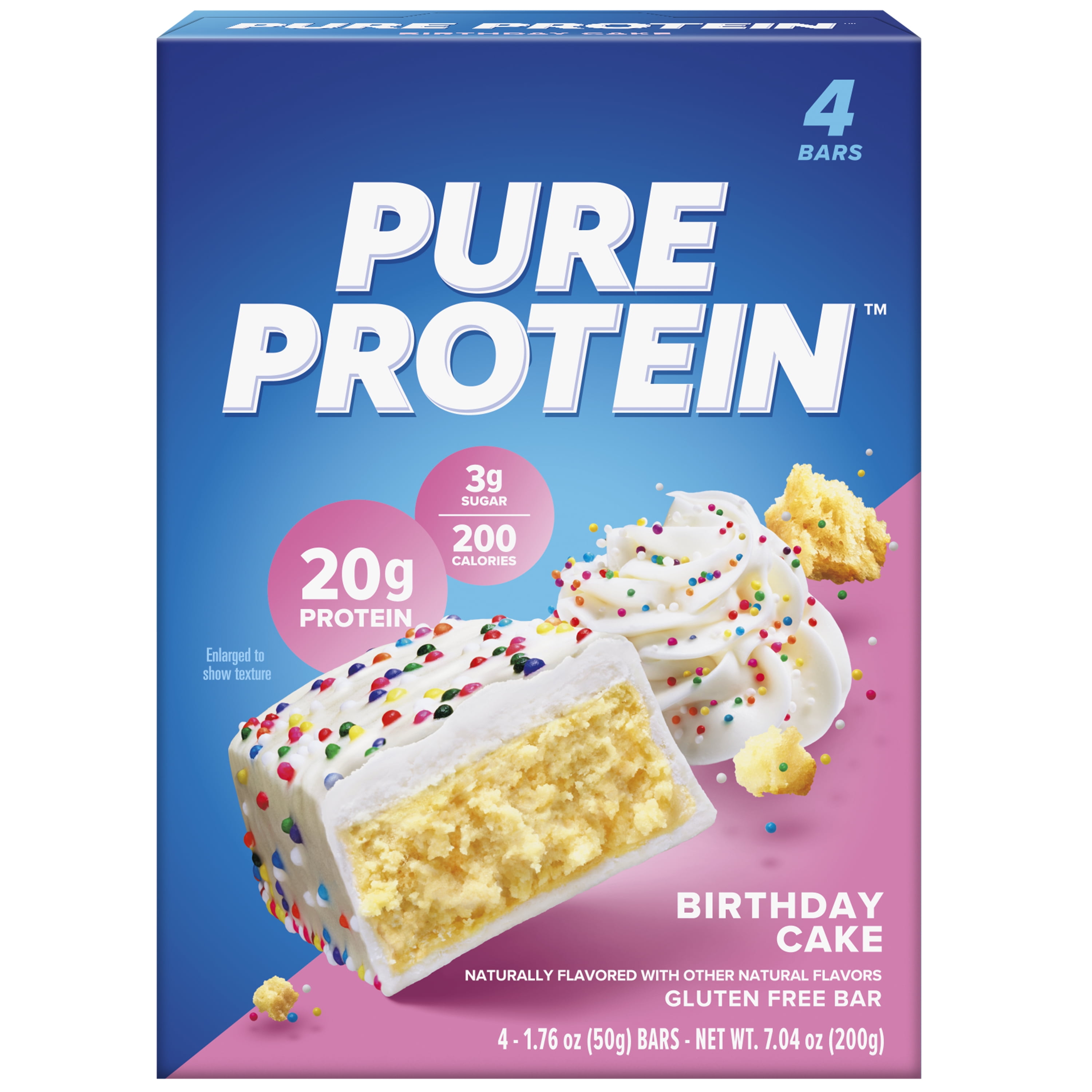 Pure Protein Bars, Birthday Cake, 20g Protein, Gluten Free, 1.76 oz, 4 Ct