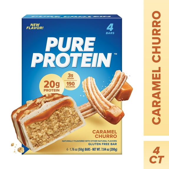 Pure Protein Bars, Caramel Churro, 20g Protein, Gluten Free, 1.76 oz, 4 Ct