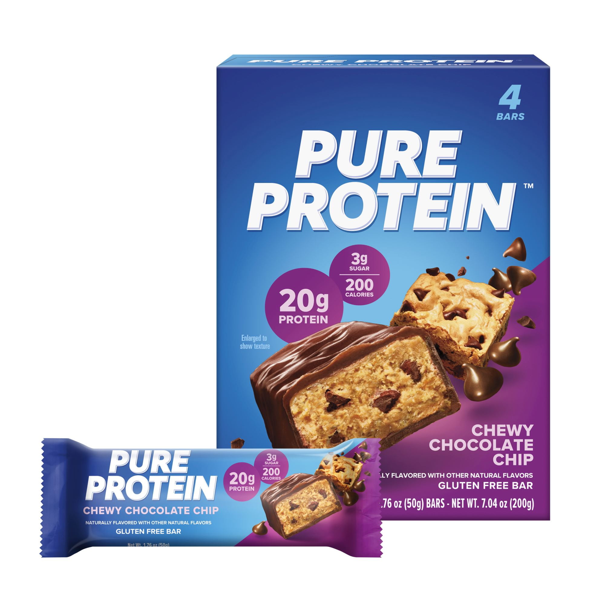 Pure Protein Bars, Chewy Chocolate Chip, 20g Protein, Gluten Free, 1.76