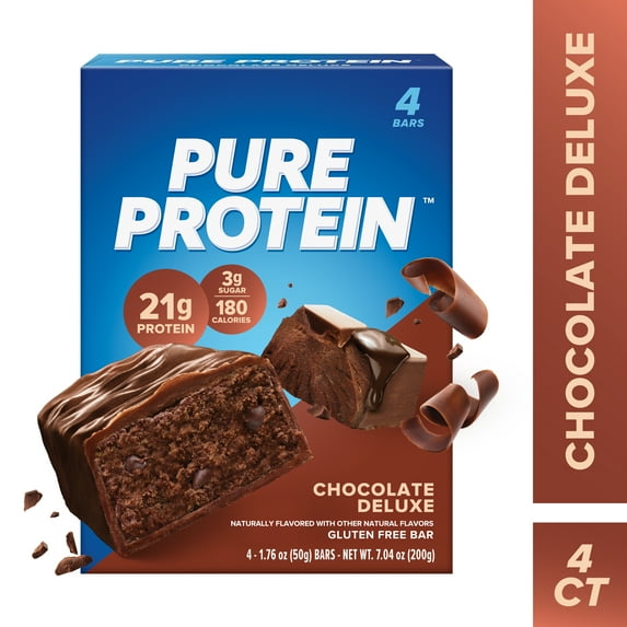 Pure Protein Bars, Chocolate Deluxe, 21g Protein, Gluten Free, 1.76 oz, 4 Ct