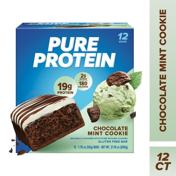 Pure Protein Bars, Chocolate Mint Cookie, 19g Protein, 1.76 oz, 12 Ct