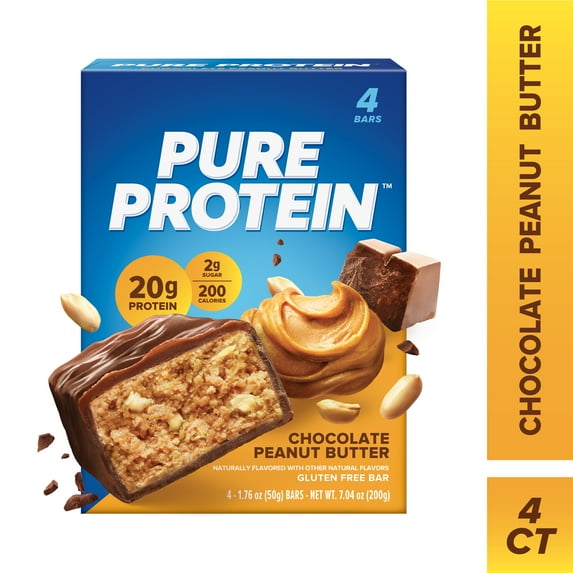 Pure Protein Bars, Chocolate Peanut Butter, Gluten Free, 20g Protein, 1.76 oz, 4 Count