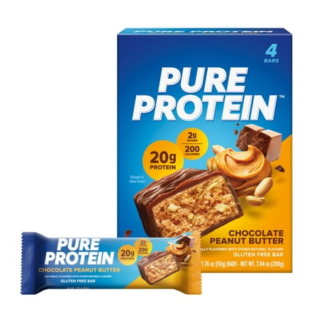 Pure Protein Bars, Chocolate Peanut Butter, 20g Protein, Gluten Free, 1.76 oz, 4 Ct