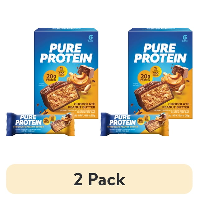 (2 pack) Pure Protein Bars, Chocolate Peanut Butter, 20g Protein, Gluten Free, 1.76 oz, 6 Ct