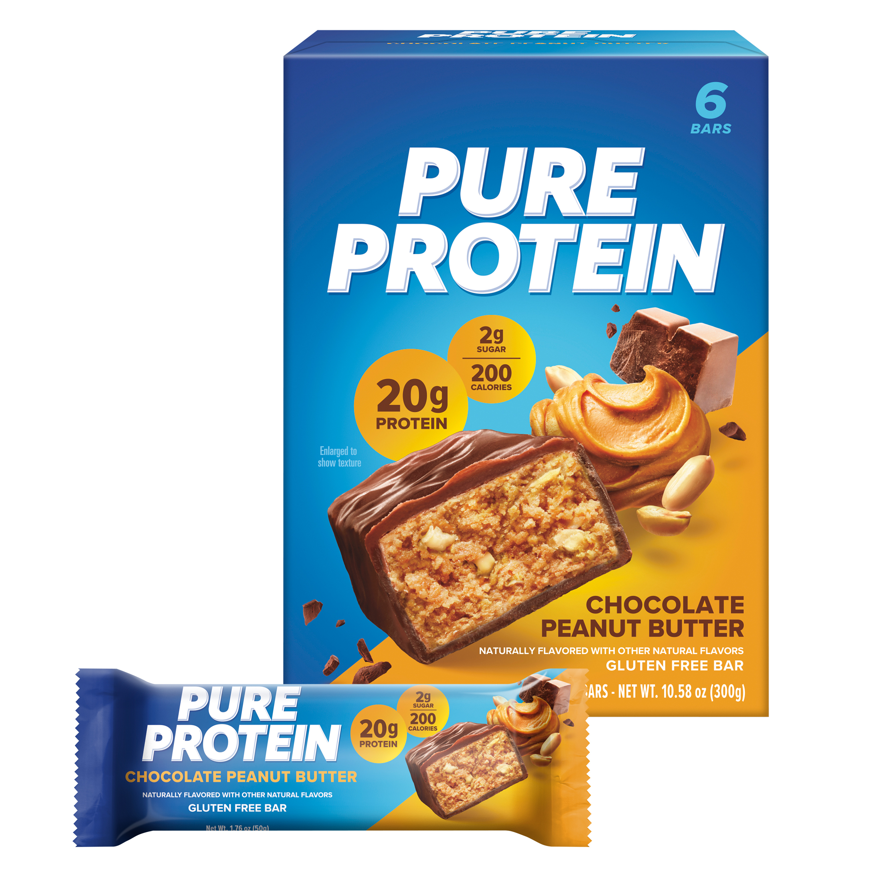 Pure Protein Bars, Chocolate Peanut Butter, 20g Protein, Gluten Free, 1.76 oz, 6 Ct - image 1 of 6