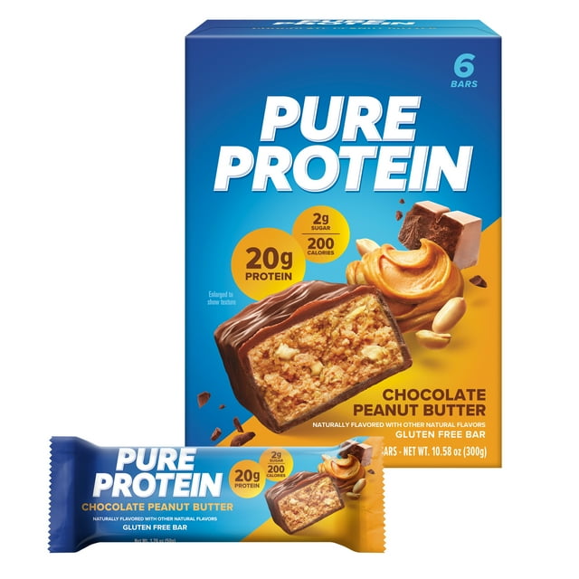 Pure Protein Bars, Chocolate Peanut Butter, 20g Protein, Gluten Free, 1.76 oz, 6 Ct