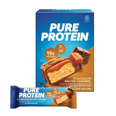 Pure Protein Bars, Chocolate Salted Caramel, 19g Protein, Gluten Free, 1.76 oz, 6 Ct
