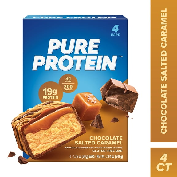 Pure Protein Chocolate Salted Caramel Bar, 20g Protein, Low Sugar, Gluten Free, 1.76 oz, 4 Count
