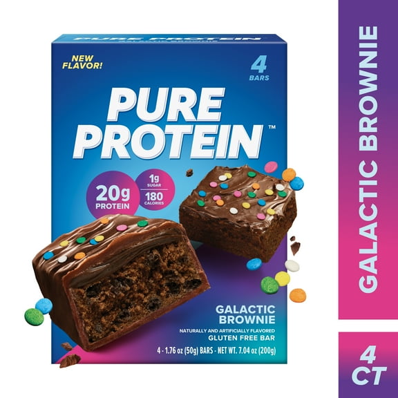 Pure Protein Bars, Galactic Brownie, 20g Protein, Gluten Free, 1.76 oz, 4 Ct