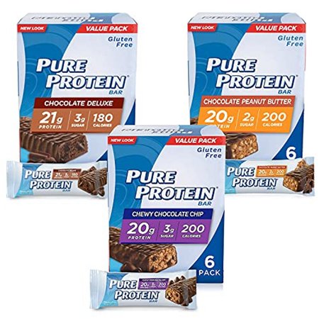 Pure Protein Bars, High Protein, Nutritious Snacks to Support Energy, Low Sugar, Gluten Free, Variety Pack, 1.76oz, 18 Pack