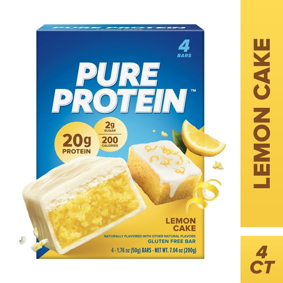 Pure Protein Bars, Lemon Cake, 20g Protein, Gluten Free, 1.76 oz, 4 Ct