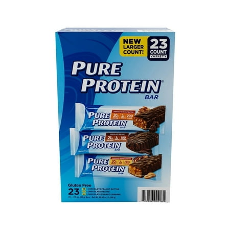 Pure Protein Bars Variety Pack 10 Chocolate Peanut Butter, 7 Chocolate Deluxe, 6 Chocolate Peanut Caramel(23 ct.)