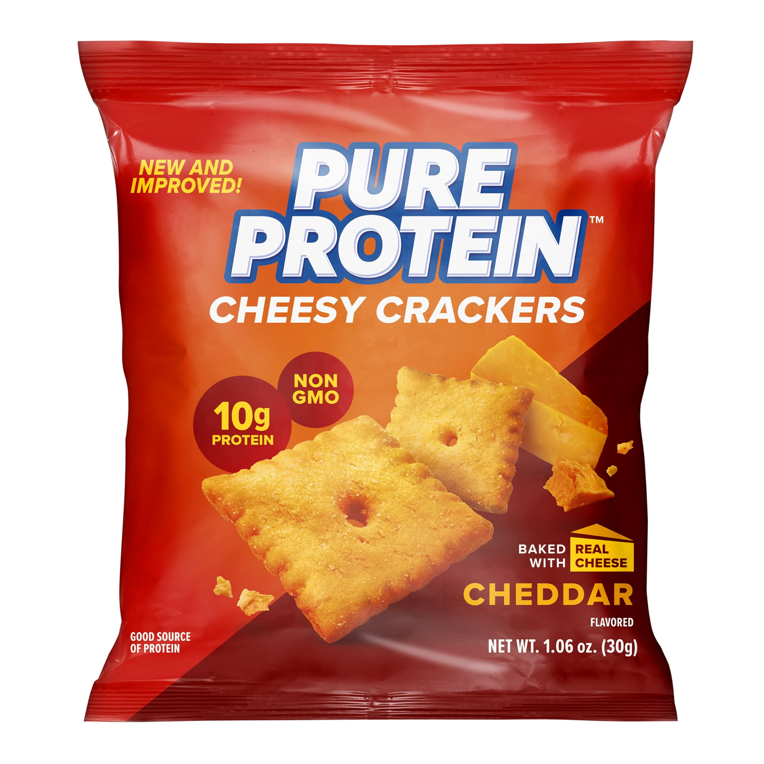 Pure Protein Cheesy Crackers, Cheddar, High Protein Snack, 10G Protein, 1.06 Oz (Pack Of 12)
