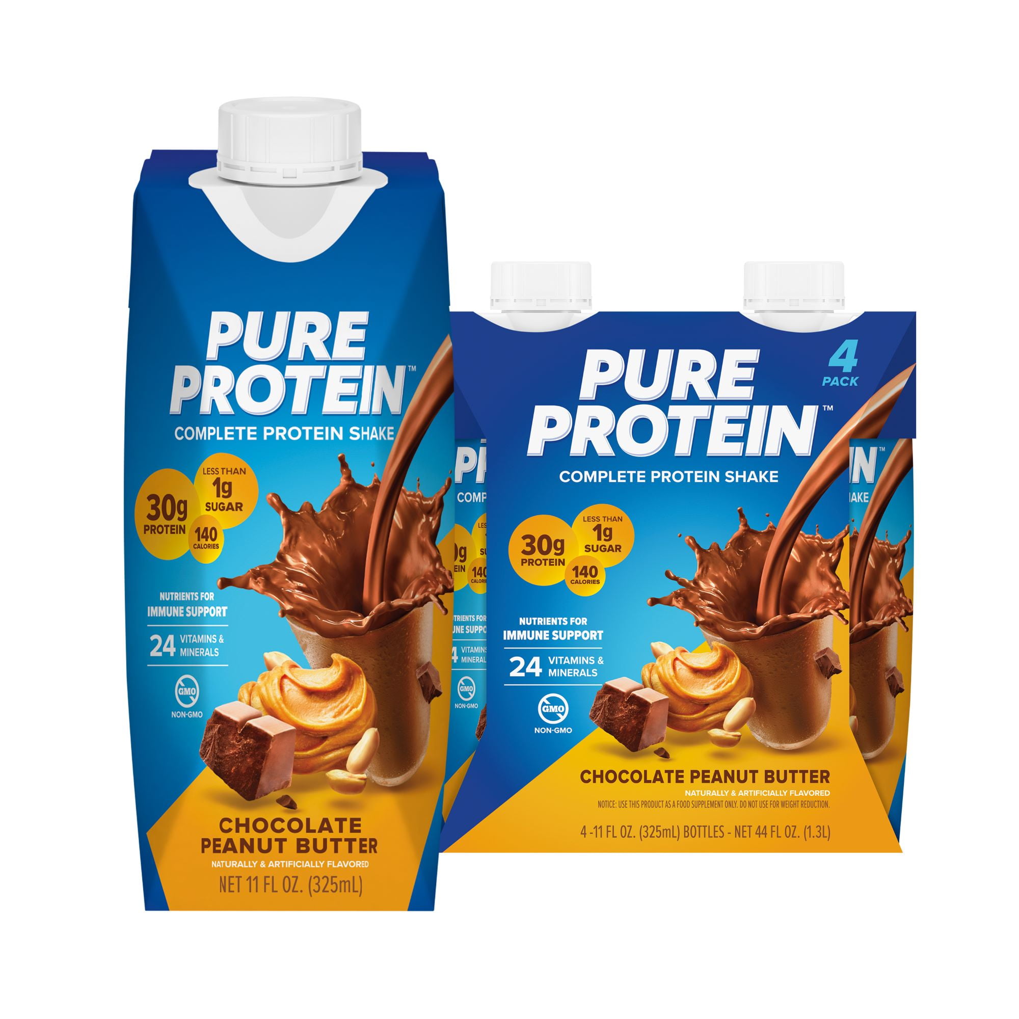 Pure Protein Chocolate Peanut Butter Complete Protein Shake, 11 fl oz, 4 Ct