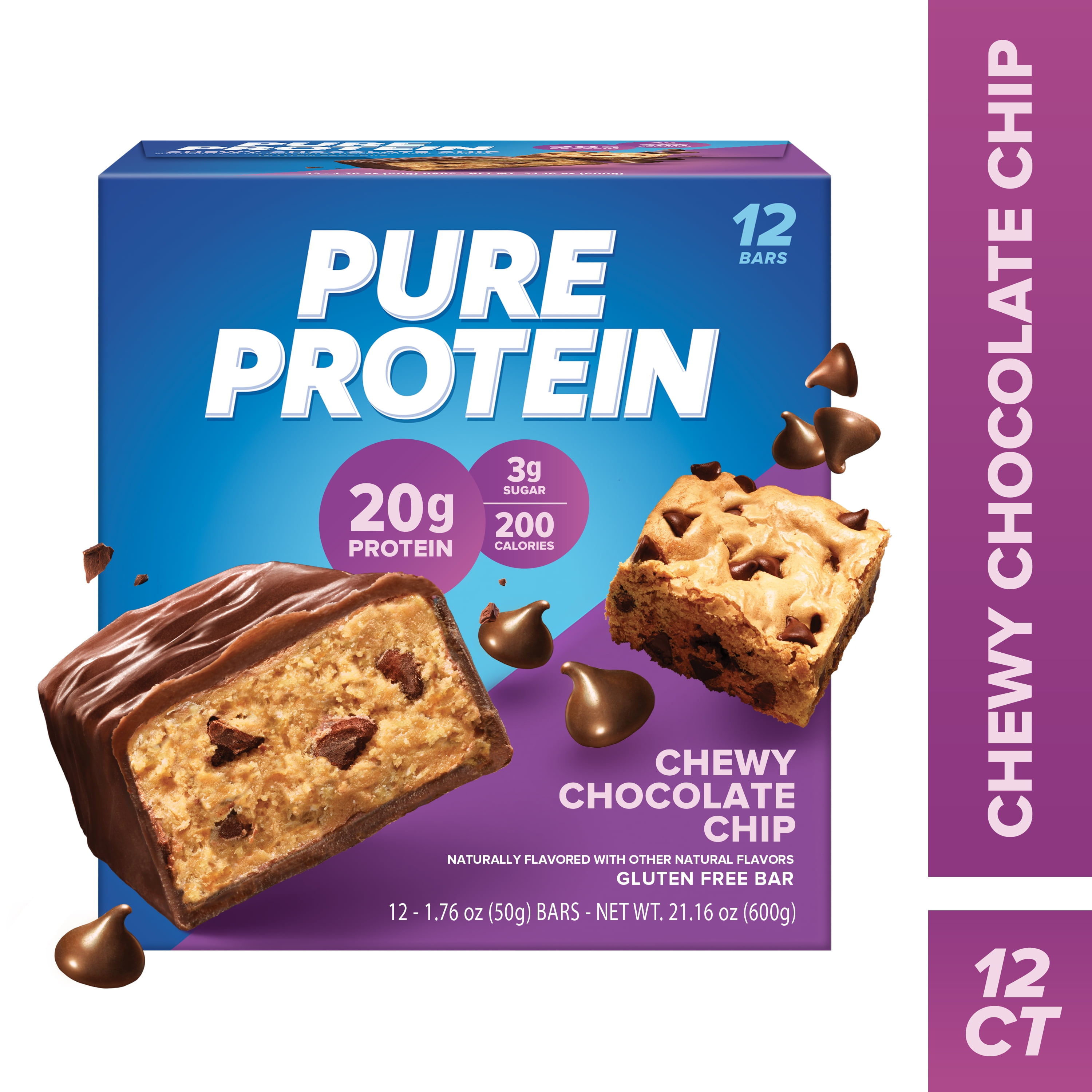 Pure Protein High Protein Bar, Chewy Chocolate Chip, 20g Protein, 12 Ct