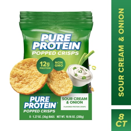 Pure Protein Popped Crisps, Sour Cream and Onion Flavor Chips, 8 Count