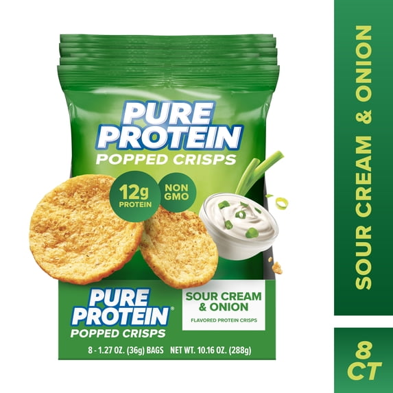 Pure Protein Popped Crisps, Sour Cream and Onion Flavor Chips, 8 Count
