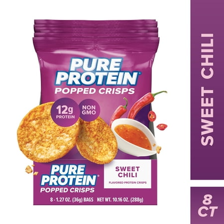 Pure Protein Popped Crisps, Sweet Chili Flavor Chips, 8 Count Box