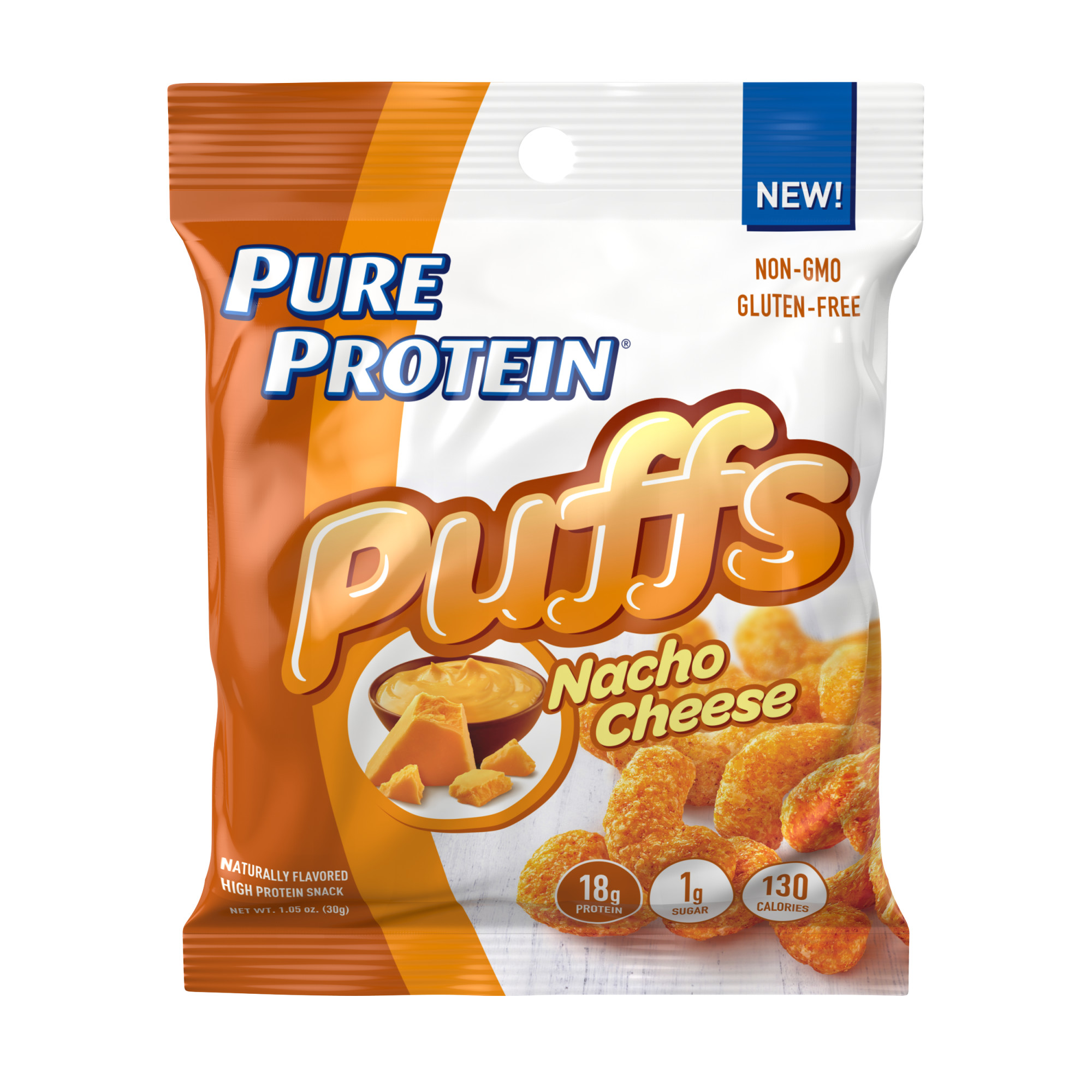Pure Protein Puffs Snack, Nacho Cheese, 18g Protein, 1.05 oz, Single Pack - image 1 of 8