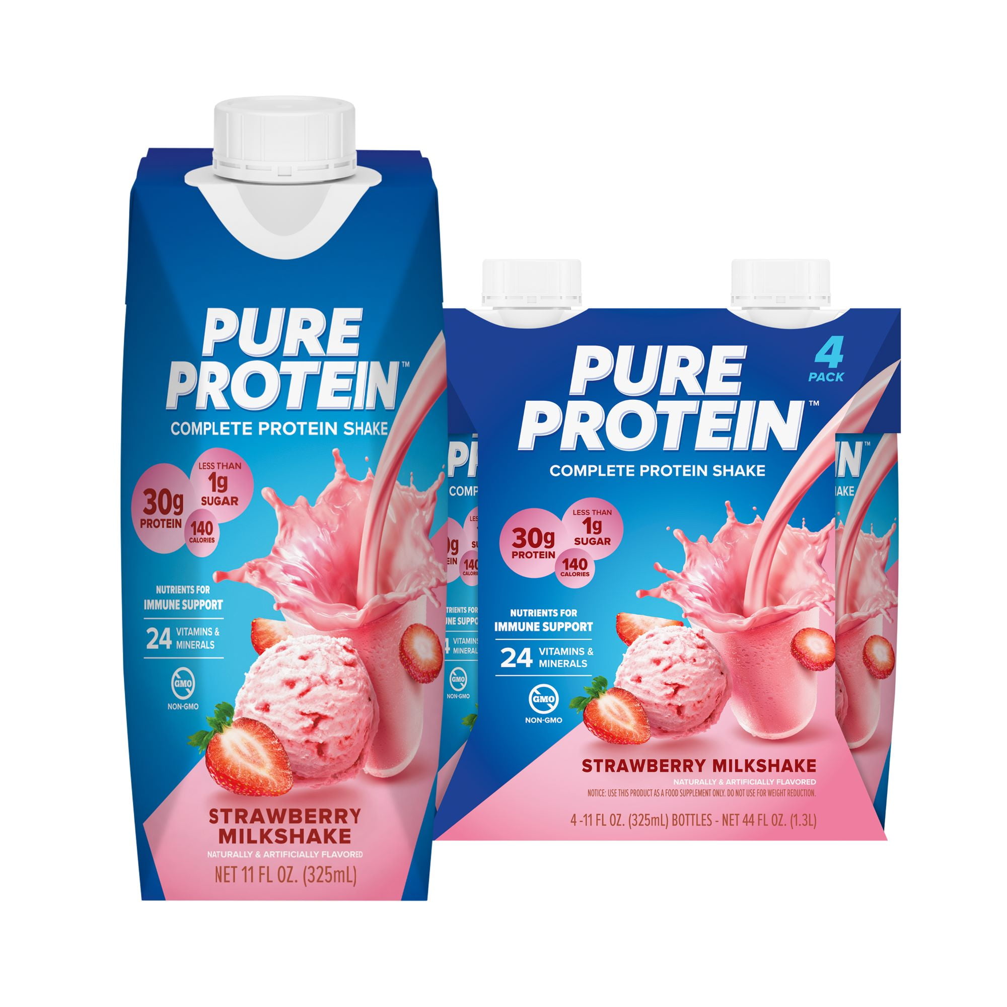 Pure Protein Strawberry Milkshake Complete Protein Shake, 11 fl oz, 4